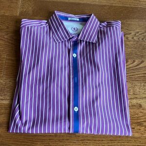 Bugatchi Uomo large purple and blue stripe button down long sleeve dress shirt